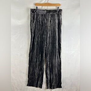 ZARA High Rise Wide Leg Crushed Velvet Trousers Women's Large‎ Grey Black Flowy